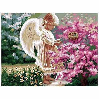 Картина по номерам на холсте 30х40 см Ангел в саду Рыжий кот Х-8485