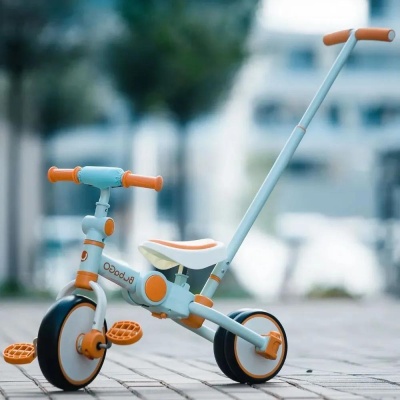 Беговел-велосипед с ручкой Bubago Flint BG-FP-109-5 песочный-голубой