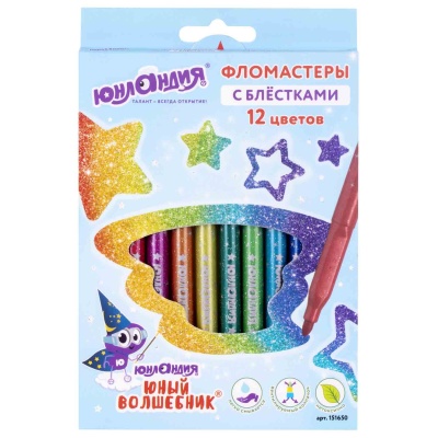 Фломастеры с блестками 12 цв Юный волшебник Юнландия 151650