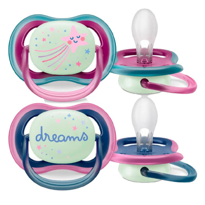 Пустышка Avent Ultra air night с футляром 6-18 месяцев 2 штуки светящаяся Avent SCF376/14 1