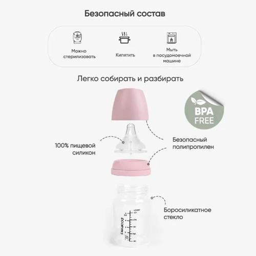 Бутылочка для кормления Антиколиковая с широким горлышком 160 мл. стекло Paomma GB114 Zephyr фото 2