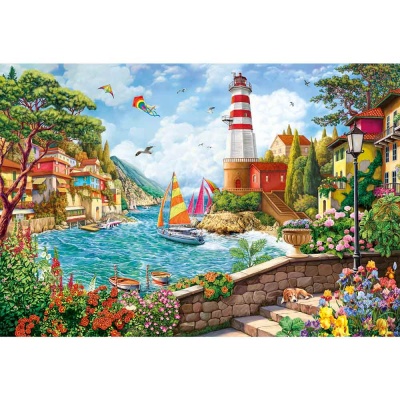 Алмазная мозаика Маяк в городе 30х40 см полное заполнение Рыжий кот НД-8591
