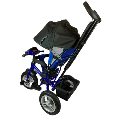 Велосипед трёхколесный с ручкой Солнце для малышей Рыжий кот ВЛ-0690 синий 2