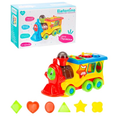 Паровозик на батарейках сортер подсветка мелодии Elefantino IT106405