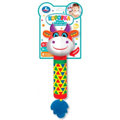 Текстильная погремушка прорезыватель-пищалка Коровка Умка UM-BL-23