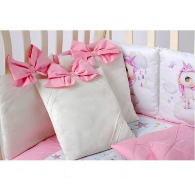 Комплект в кроватку Панно Единорожки 17 предметов сатин Подушкино 04670114351662 розовый 2