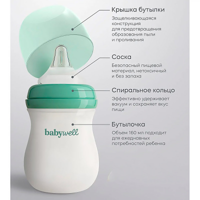 Бутылочка для кормления из стекла с покрытием из силикона 160 мл Babywell 27041 3
