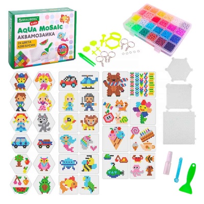 Аквамозаика 24 цвета 4200 бусин с трафаретами Brauberg Kids 664916 1