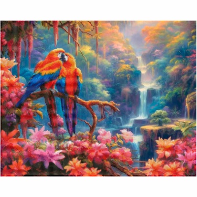 Алмазная мозаика Тропический водопад блестящая с частичным заполнением 40 х 50 см Рыжий кот НД-0579