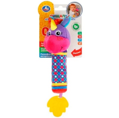 Текстильная погремушка прорезыватель-пищалка Единорог Умка RS-UNI