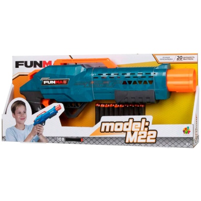 Бластер FunMax M22 механический 2 ствола 10 снарядов 1TOY Т24238 4