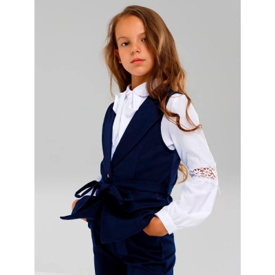 Костюм школьный для девочки жилет и брюки Синяя Мода W9021A-G39 синий