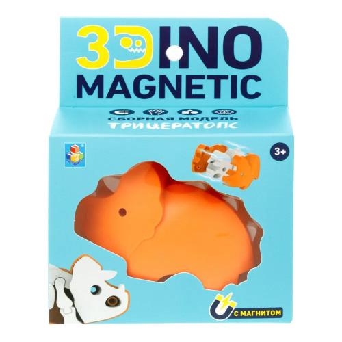 Сборная модель магнитный Трицератопс 3Dino Magnetic 1TOY Т23871 фото 2