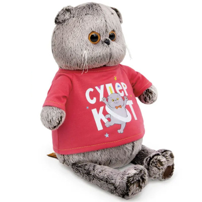 Мягкая игрушка Кот Басик в лонгсливе с принтом Супер кот Budi Basa Ks30-284 2