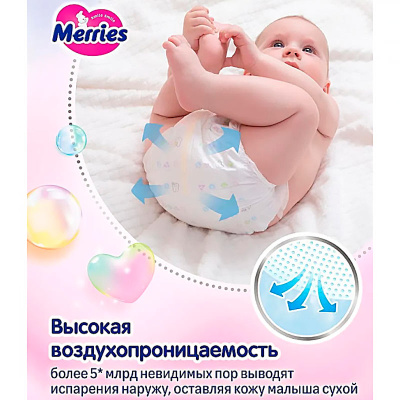 Подгузники NB 68 штук 0-5кг Merries 94522 3