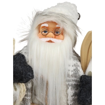 Сувенир Дед Мороз в серой шубе с белым мехом и лыжами 35 см Miland НУ-6275 04