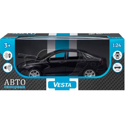 Машинка металлическая Lada Vesta масштаб 1:24 инерционная свет звук Автопанорама JB1251150 черная 3