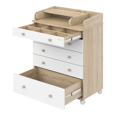 Комод пеленальный раскладной на колёсах Pituso Tori Дуб сонома-белый 02