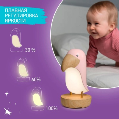 Ночник Тукан ступенчатая регулировка яркости Roxy-Kids RTCN-001 розовый 3