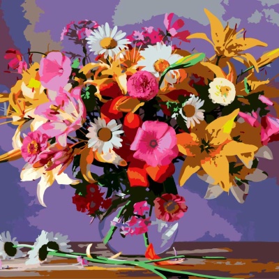 Картина по номерам Лилии и ромашки 40х40 см 30 цветов Рыжий кот Х-5652 2 Картина по номерам Лилии и ромашки 40х40 см 30 цветов Рыжий кот Х-5652 2