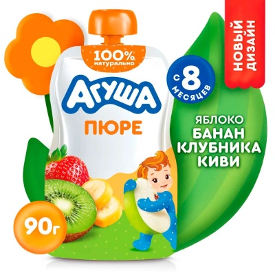 Пюре яблоко банан клубника киви 90 г с 8 месяцев Агуша 2