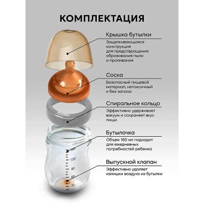 Бутылочка для кормления из стекла с нижним клапаном Babywell BW12061 4