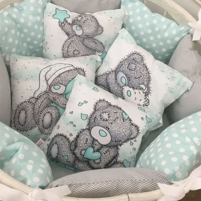 Комплект в кроватку Мишка Тедди 17 предметов Подушкино мята 04