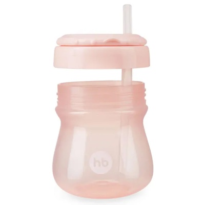 Поильник с трубочкой и ручками 250мл Happy Baby 14012 pink 3