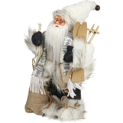 Сувенир Дед Мороз в серой шубе с белым мехом и лыжами 35 см Miland НУ-6275 02