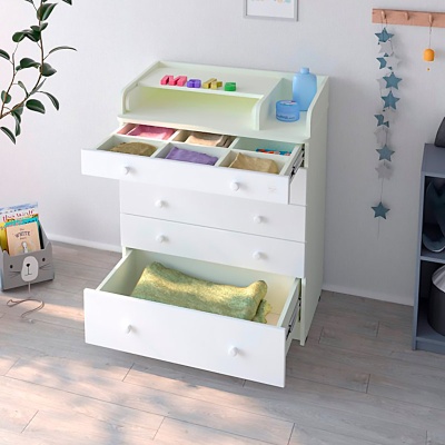 Комод пеленальный с органайзером раскладной Атон Maks белый премиум-белый