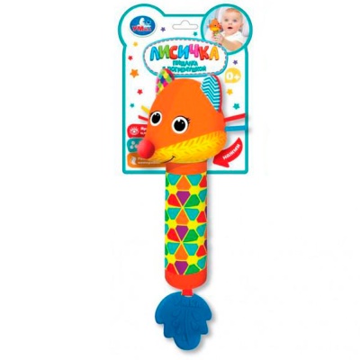 Текстильная погремушка прорезыватель-пищалка Лисичка Умка UM-LS-23