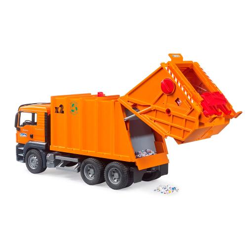 Игрушка Мусоровоз MAN c баками Bruder 03-760 оранжевый фото 3