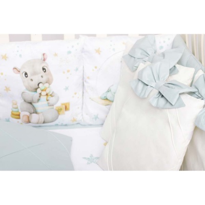 Комплект в детскую кроватку Премиум Панно Бегемотики Подушкино 17 предметов 2