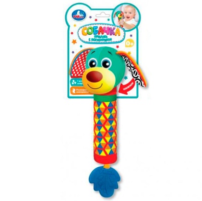 Текстильная погремушка прорезыватель-пищалка Собачка Умка UM-DG-23