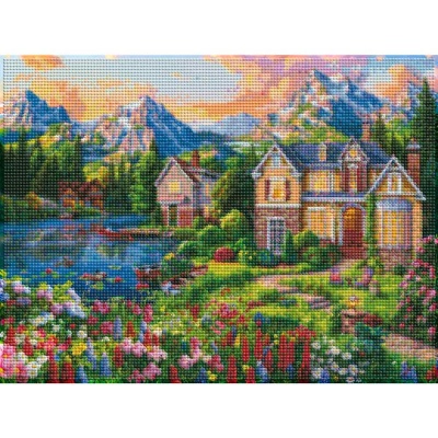 Алмазная мозаика Дом на цветочной поляне 30х40 см полное заполнение Рыжий кот НД-0389 2
