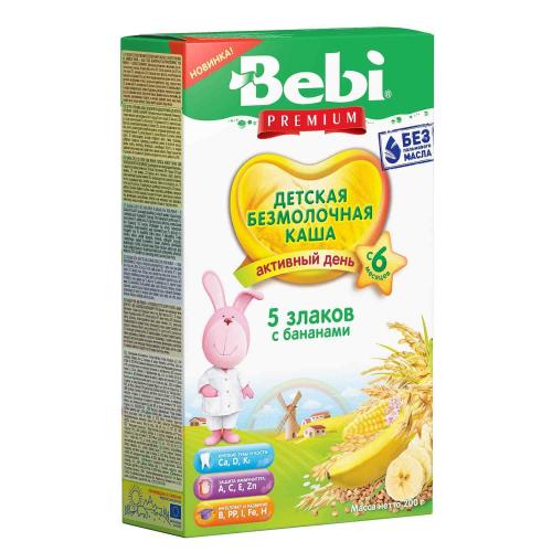 Каша Bebi Premium безмолочная 5 злаков с бананом 200г