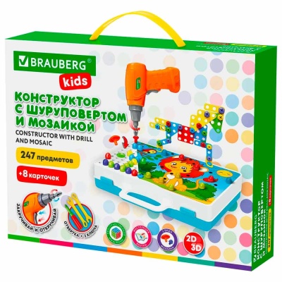 Конструктор с шуруповертом развивающий 247 деталей Brauberg 665204 