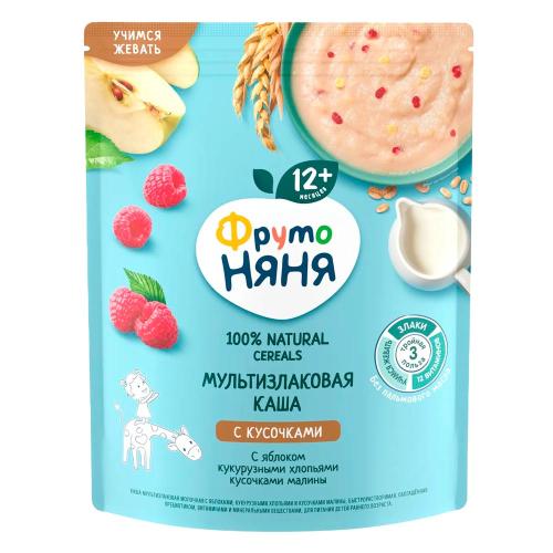 Каша молочная мультизлаковая с яблоком хлопьями и малиной 200 г от 12 месяцев ФрутоНяня