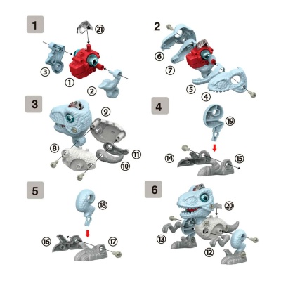 Конструктор Динозавр Велоцираптор RoboLife 13.5 см 29 деталей свет и звук 1TOY Т23903 2