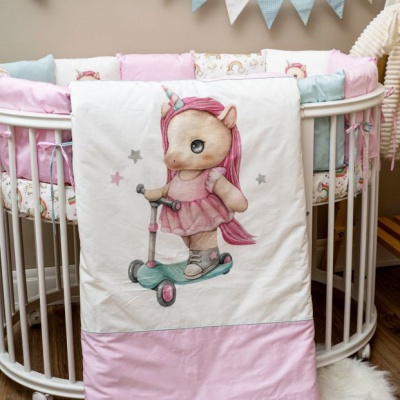 Комплект для овальной и круглой кроватки 6пр Единорожка Lappetti 6102 1