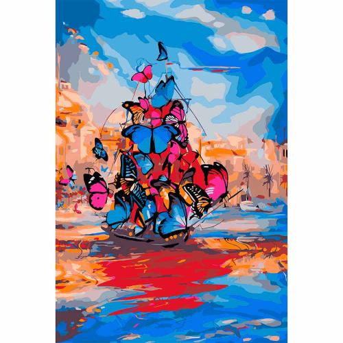 Холст с красками 30 х 40 см по номерам Корабль из бабочек Рыжий Кот ХК-6840 фото 2