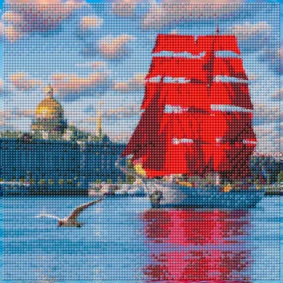 Алмазная мозаика Алые паруса 30х30 см полное заполнение Рыжий кот НД-1074