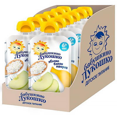 Пюре Яблоко Банан Творог 100 г с 6 месяцев Бабушкино Лукошко 3