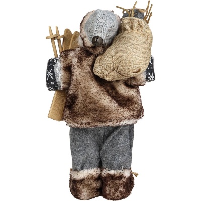 Сувенир Дед Мороз в сером костюме с коричневым мехом и лыжами 35 см Miland НУ-6274 03