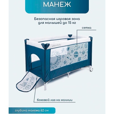 Манеж-кровать Amarobaby Multiform Space прямоугольный синий 4