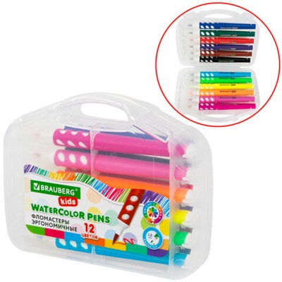 Фломастеры в суперкейсе эргономичные 12 цветов вентилируемый колпачок Brauberg Kids 152184 4