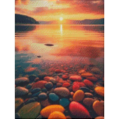 Алмазная мозаика Закат на озере блестящая 30х40 см полное заполнение Рыжий кот АЛМ-0026