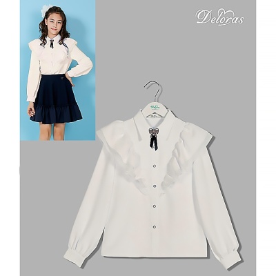 Блузка школьная с длинным рукавом для девочки Deloras C63494-25 молочная 2