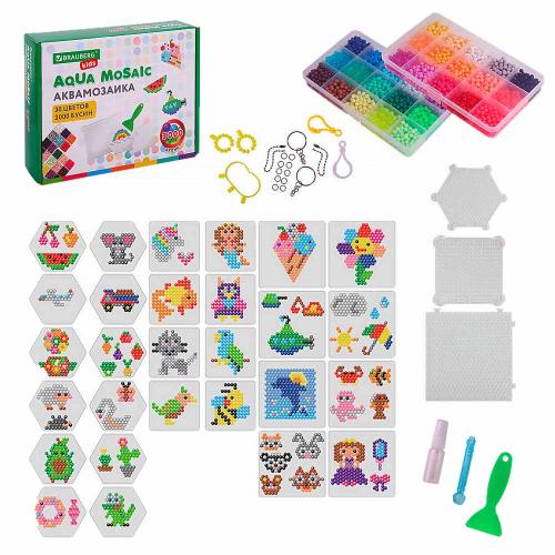 Аквамозаика 30 цветов 3000 бусин с трафаретами Brauberg Kids 664915