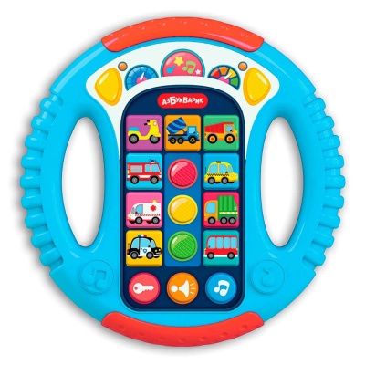 Музыкальный руль Весёлые машинки Азбукварик 3303А голубой